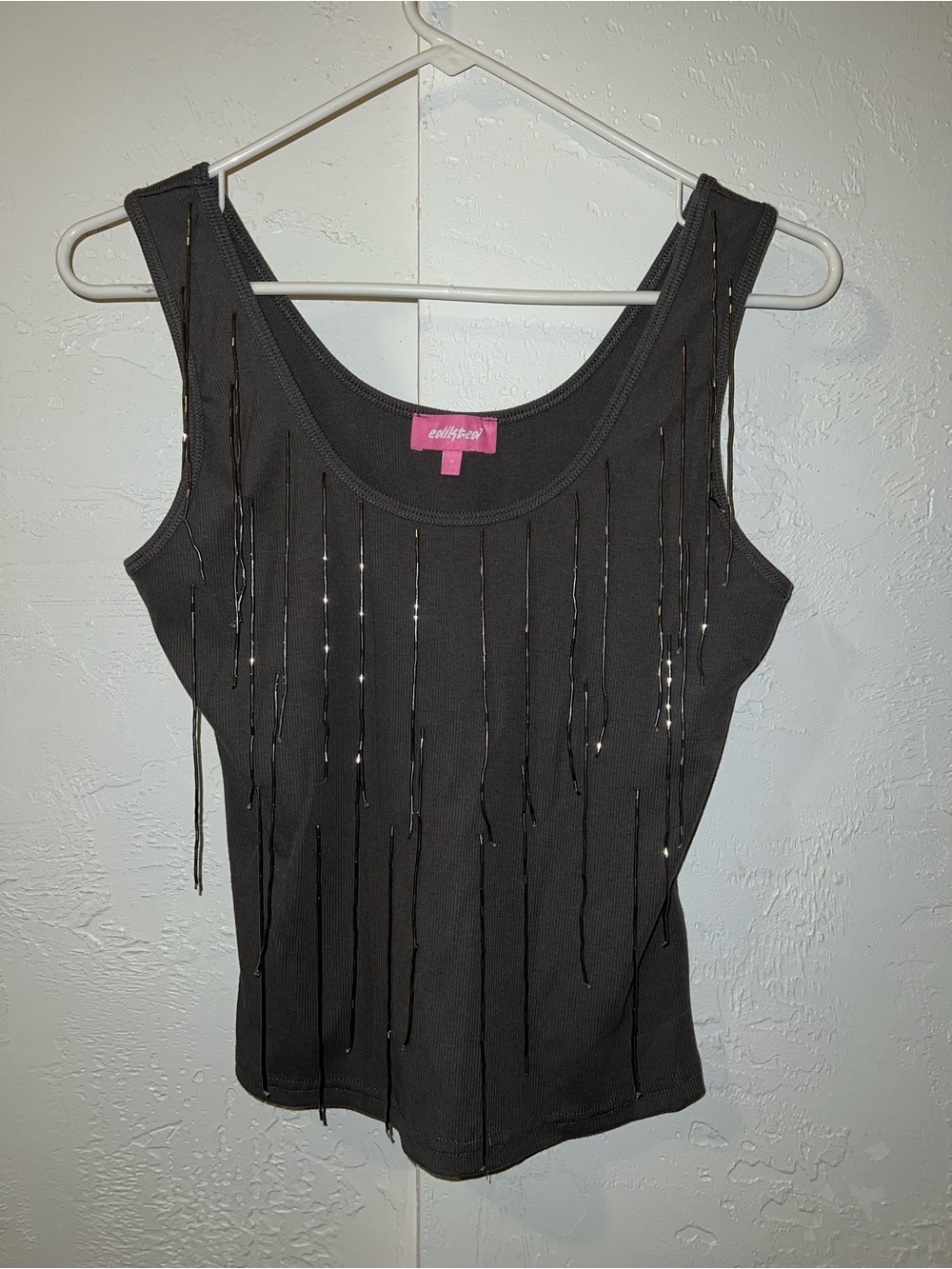 Edikted Beaded Fringe Ribbed Tank Top - Picture 2 of 9